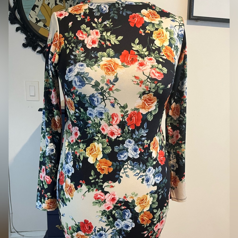 Floral baroque bodycon sexy midi open back